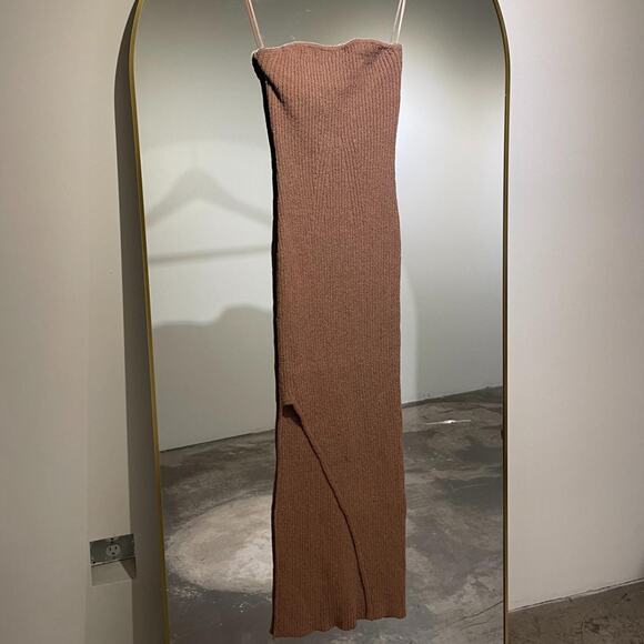 Mocha Knitted Asymmetrical Midi Dress - Picture 3 of 5